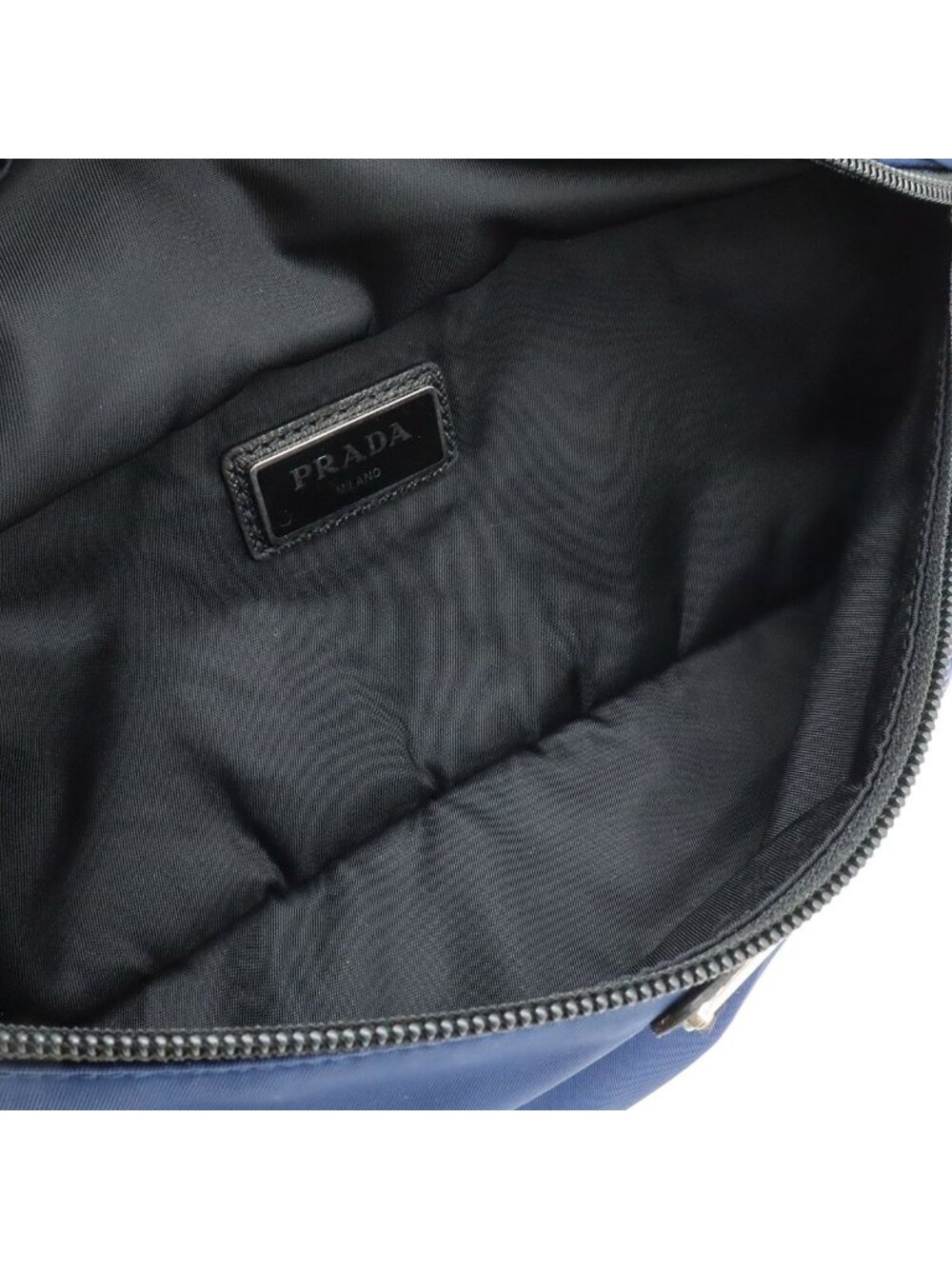 Prada Triangle Logo Belt Bag Waist Pouch Hip Nylon Blue Black Silver - Picture 6 of 8